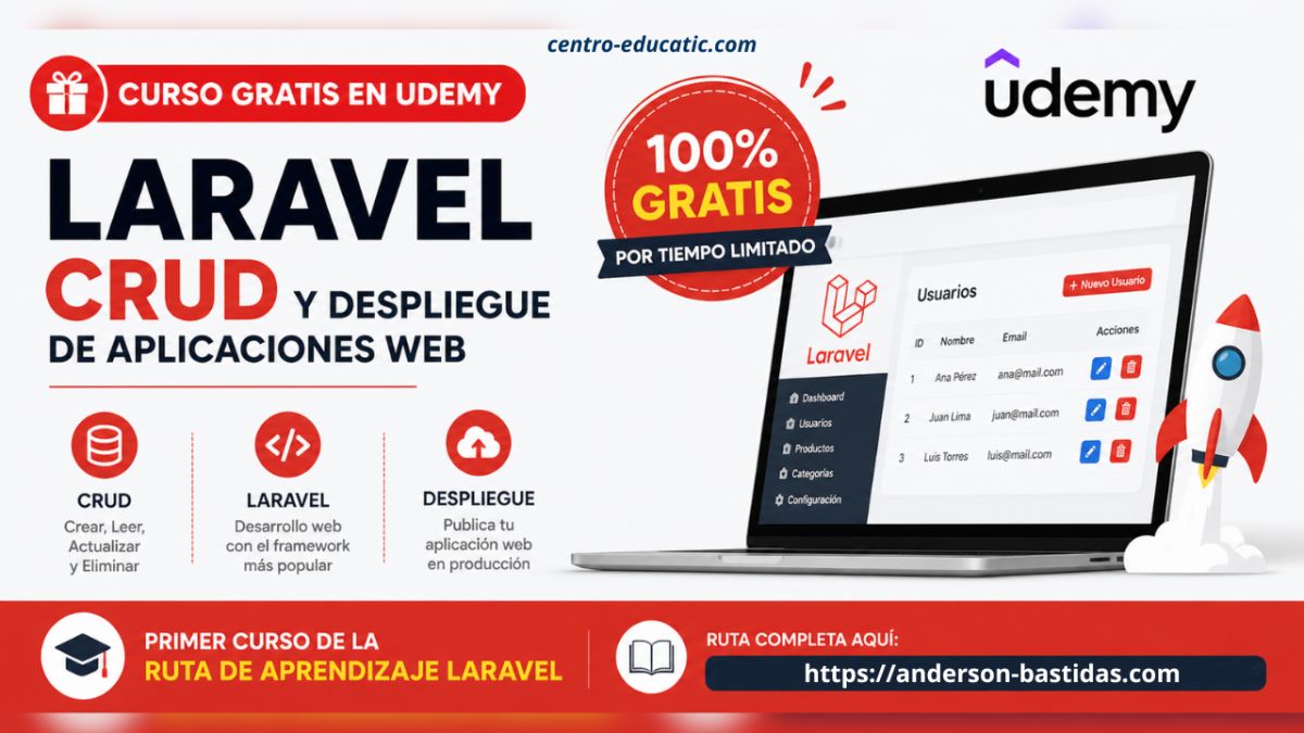 Curso gratis de Laravel en Udemy: aprende CRUD y despliegue de aplicaciones web desde cero